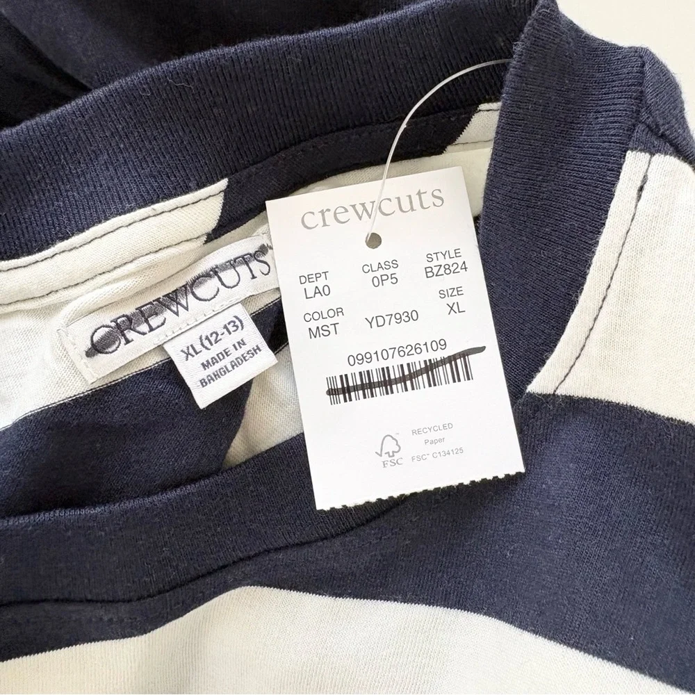 NWT J. Crew Crewcuts Kids' Crewneck T-shirt Stripe White Navy Blue